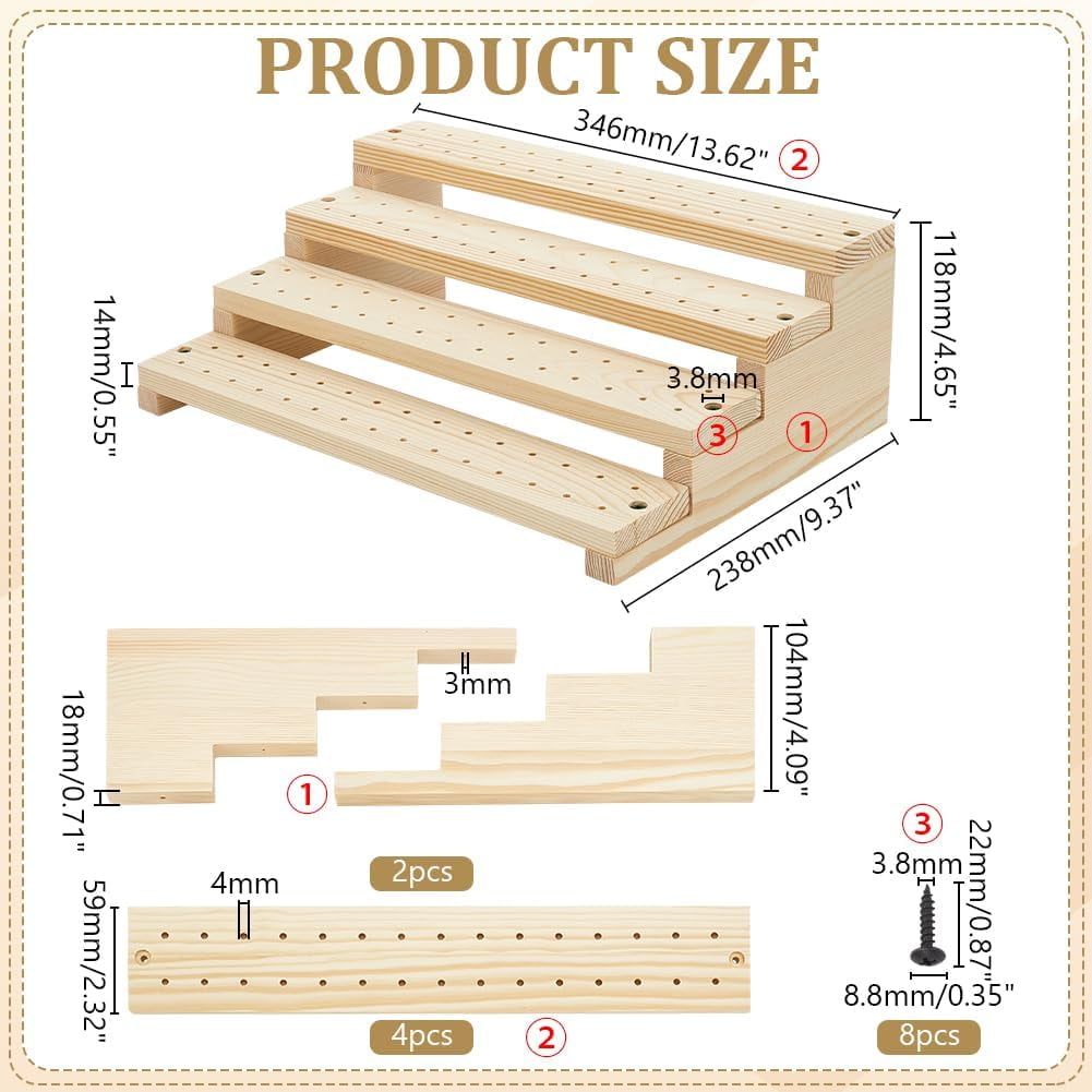 Wood Skewer Holder 120 Holes Wooden Pick Stand 4 Tier Buffet Display Board Multi Level Display Stands Pick Holder For Buffets Banquets Cocktail Party Catering Events Supplies
