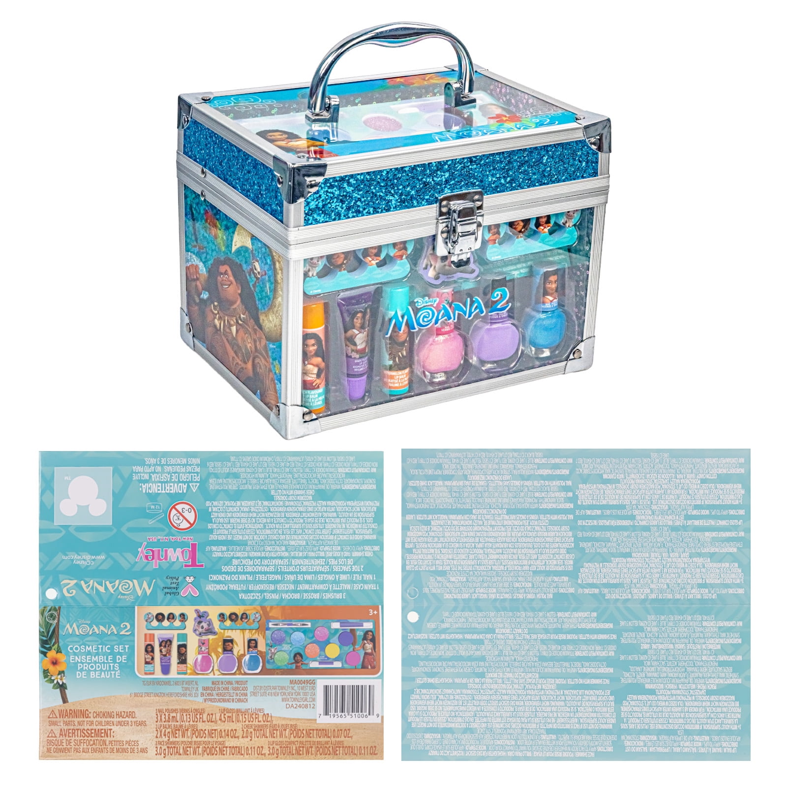 Moana 2 Kids Makeup Kit, Washable Play Makeup Set with Train Case