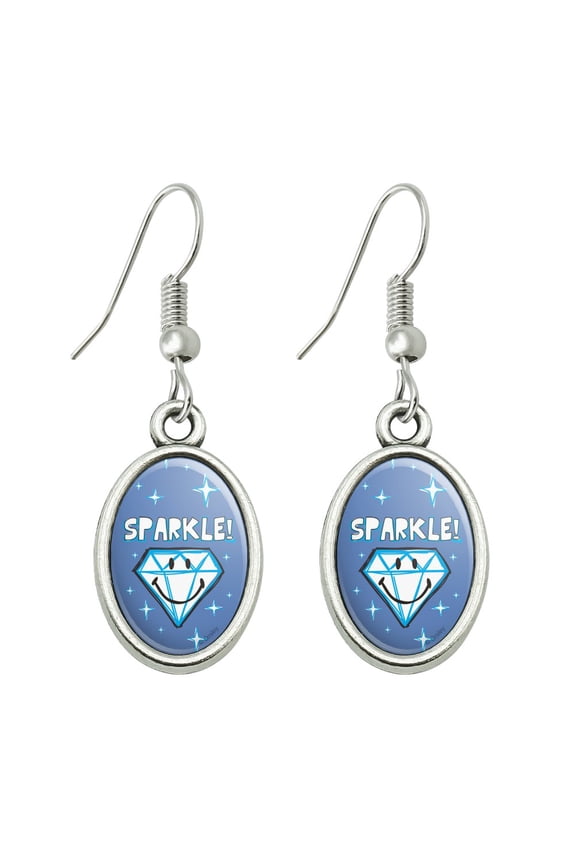 Sparkle Diamond Smiley Face Wedding Anniversary Officially Licensed Novelty Dangling Drop Oval Charm Earrings