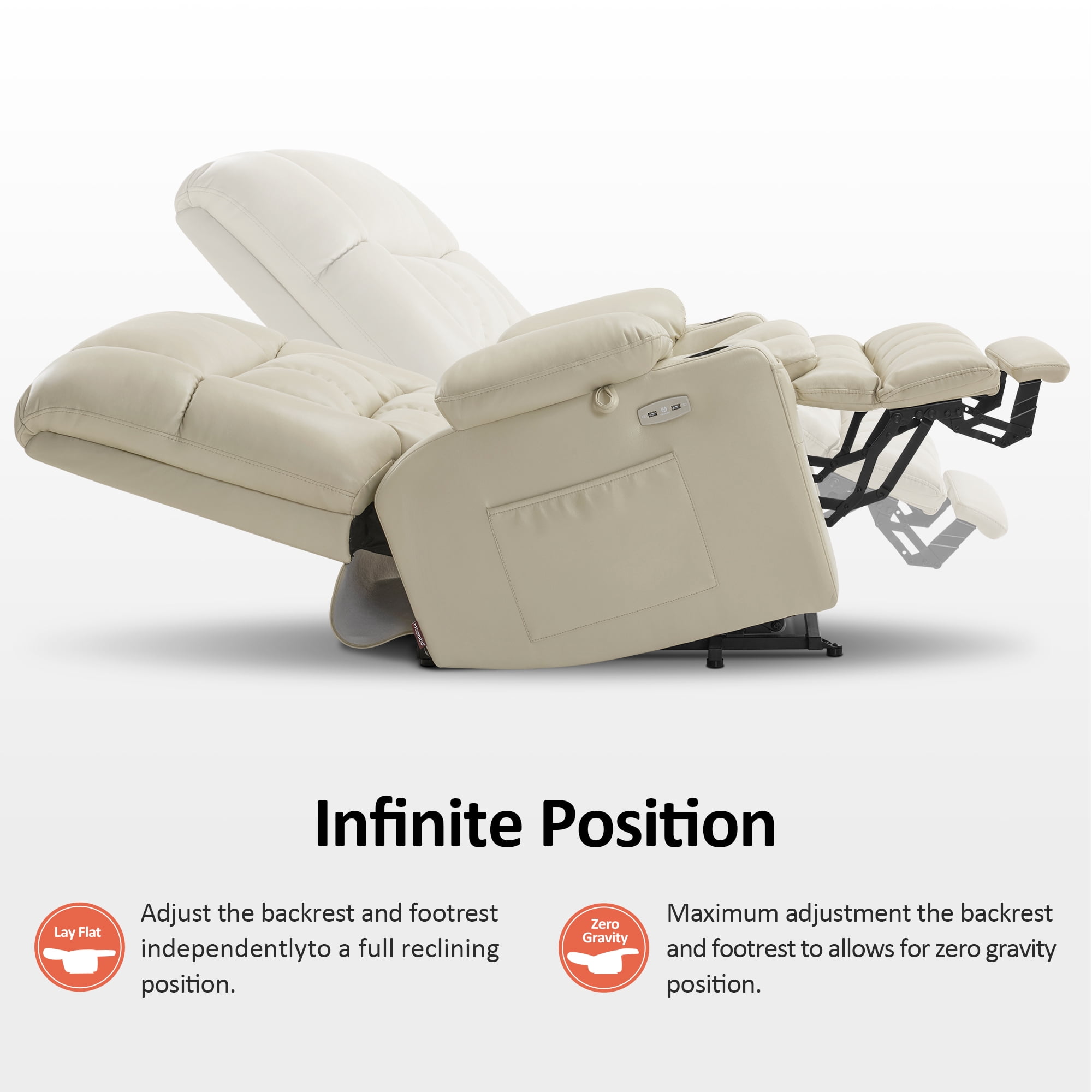 MCombo Oversized 27.2" Seat Width Dual Motor Power Lift Recliner Chair for Height 5'7"-6'2", Infinite Position, Faux Leather(Cream White)