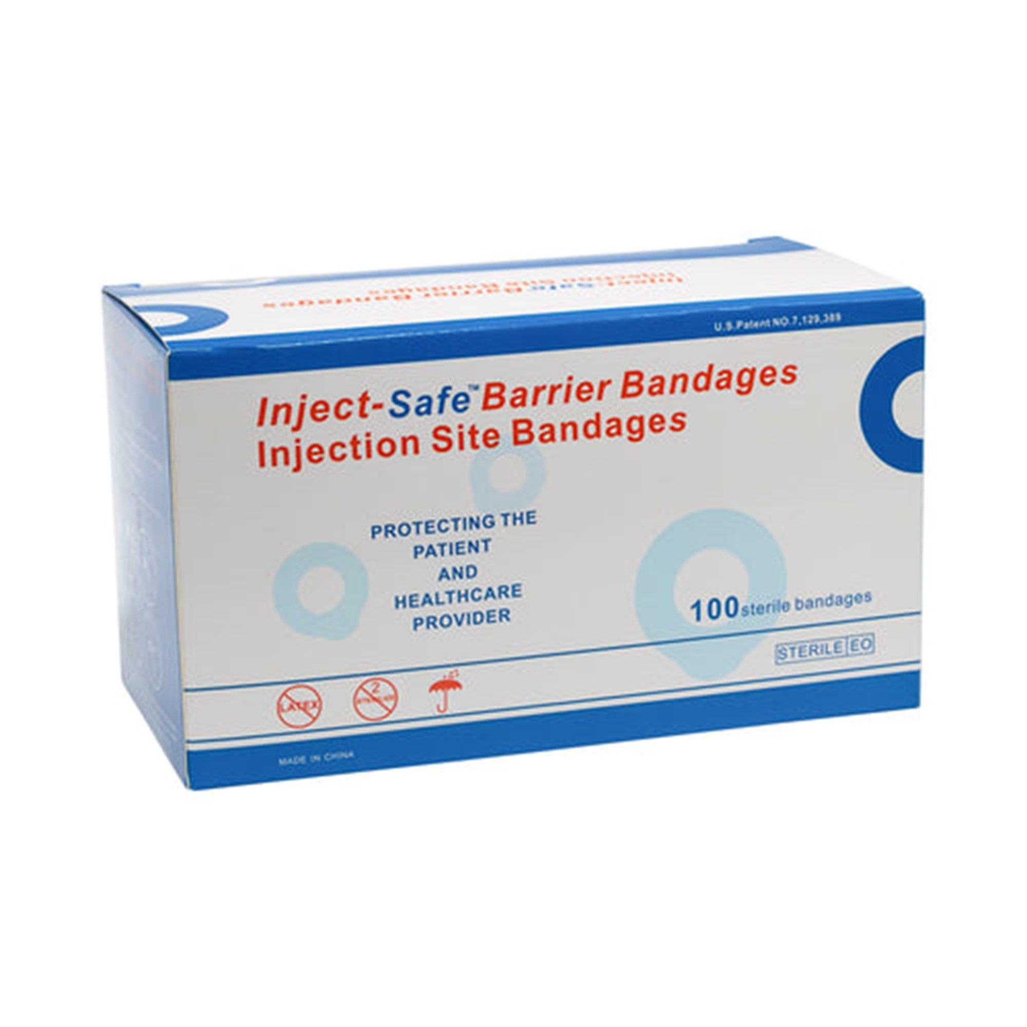 Inject-Safe Sterile White Round Injection Barrier Strip Bandages, 1.375 inches, 100 Count, 1 Pack