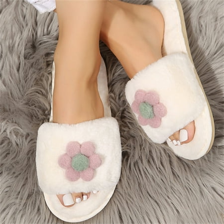 

Cathalem Flip Flop Slippers for Women Rubber Ladies Fashion Solid Color Cartoon Plush Casual Open Toe Womens Warm Slippers Size 7 White 6