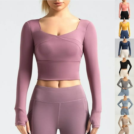 HVOBTTY Women s Long Sleeve Sports Yoga Active Casual Fashion Lightweight Soft Tops Going Out Clothes Gray XL