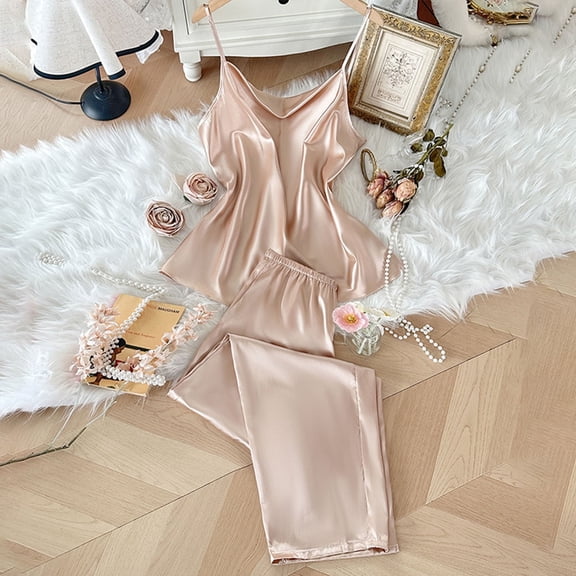 Wensltd Womens Pajama 2 Piece Sets V Neck Soft Lace Camisole Nightwear Home Clothes Outfits
