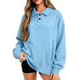 thumbnail image 6 of WQNVRNR Womens Collar Sweatshirt Button Front Fall Casual Loose Fit Kangaroo Pocket Pullover Sweatshirt with Pocket Blue 2XL, 6 of 8