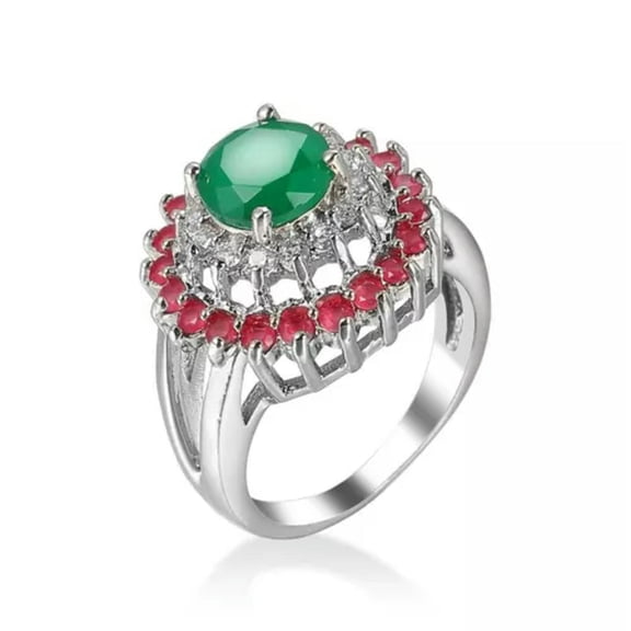 White Red Green Multi-color AAA Cz Hollow Flower Ring Women's 925 Silver Jewelry