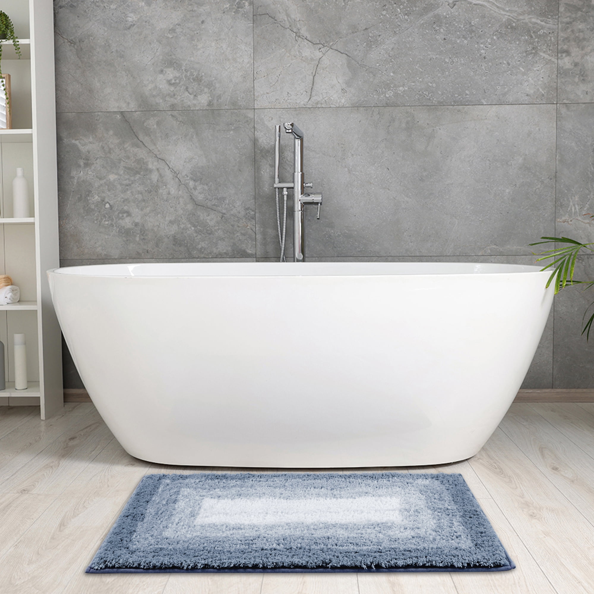 Unique Bargains Absorbent Bath Rug Non-Slip Plush Shaggy Bath Carpet Bath Mats Blue Geometry Rectangle 20" x 32"