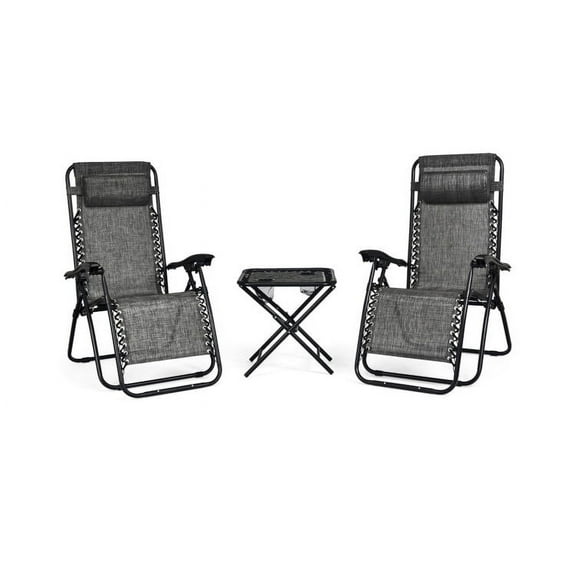 Spaco 3 Pieces Folding Portable Zero Gravity Reclining Lounge Chairs Table Set, Deluxe Outdoor Patio, Gray