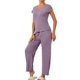thumbnail image 4 of INSPIRE CHIC Women's Short Sleeve Modal Casual Set Pajama 2 Piece Loungewear Long Pants Sweatsuit XL Purple, 4 of 6