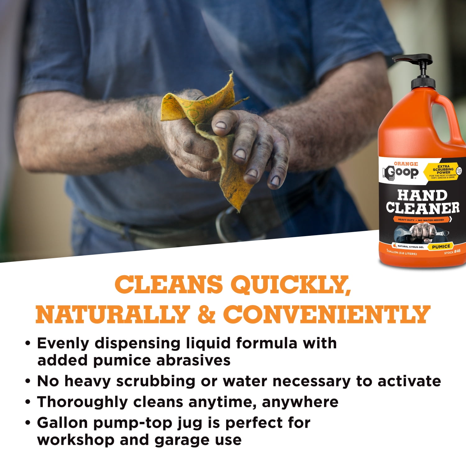 GOOP Orange Liquid with Pumice Multi-Purpose Waterless Hand Cleaner - 1 Gallon Pump Bottle