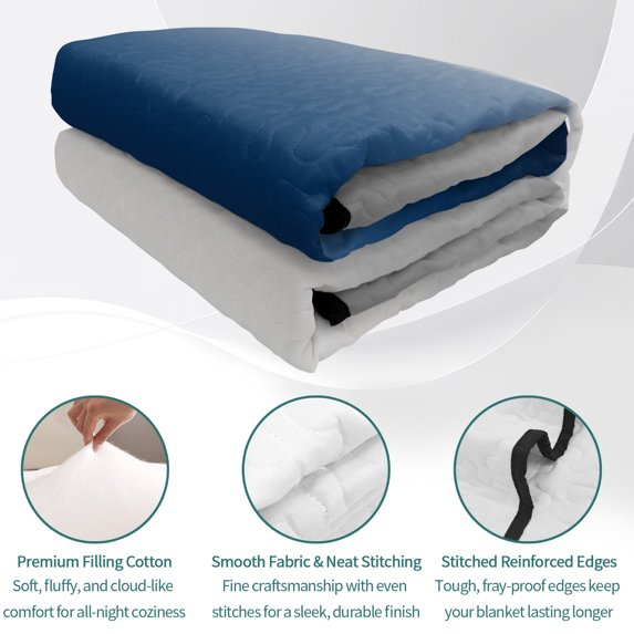 King Quilt Set 96''x106'', Navy Blue Gray Ombre Lightweight Summer Bedspread Coverlet Set with 2 Pillow Shams, Modern Gradient Abstract Art Breathable All Season Quilt Bedding for Bedroom/Guest Room