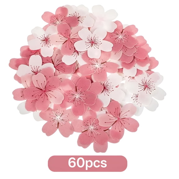 ACDANC 60 Pcs Edible Cherry Blossoms Cupcake Toppers,Flowers Cake Toppers Wafer Paper Flowers Cupcakes Edible Decorations for Wedding Themed Party Birthday Cake Decoration