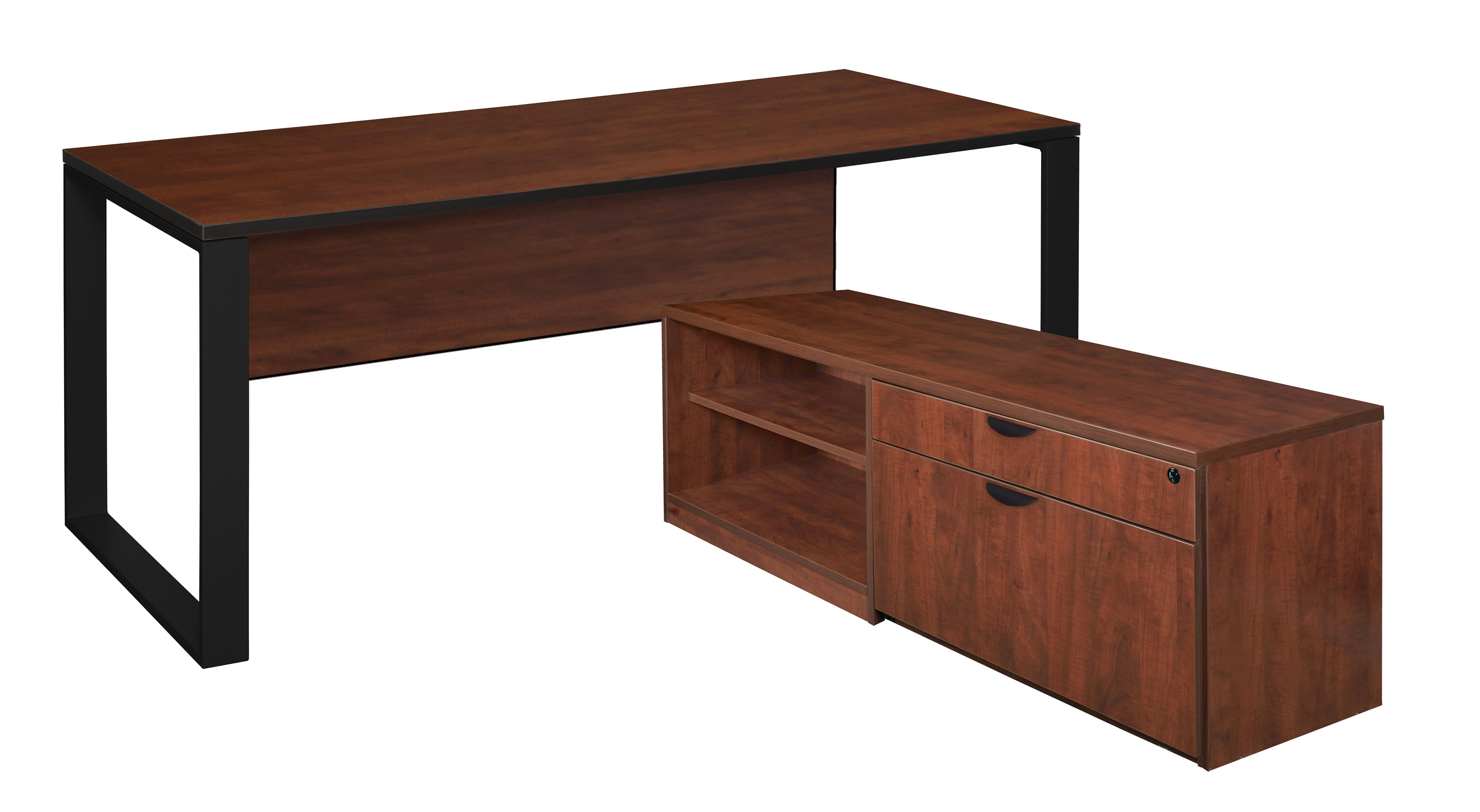 Structure 72" x 30" LDesk with Laminate Low Credenza Cherry/Black