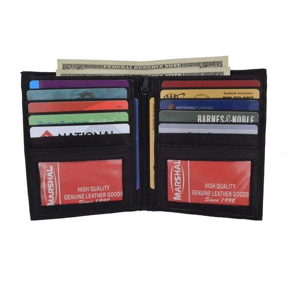 Mens Genuine Leather European Bifold Wallet Slim Hipster 2 Windows Credit Card Euro 1502 CF