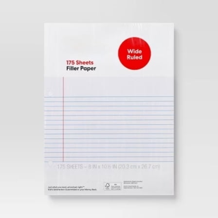 175ct Wide Ruled Loose Leaf Notebook Filler Paper
