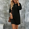 thumbnail image 2 of CIENVNSTG Women's Long-Sleeve Dress Round Neck Comfortable Casual Mid-Length A- Line Skirt Black 2XL, 2 of 6