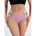 thumbnail image 2 of Women Mid Rise Sexy Panties Underwear Lace Cut Out Knitted Briefs Cheeky Bikinis Hipsters Panty, 2 of 6