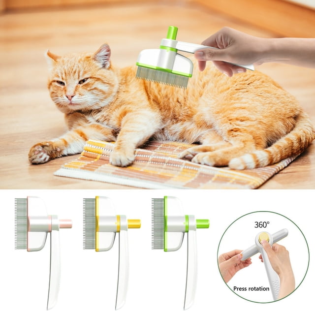 Peine para depilación de mascotas giratorio de 360° - Cepillo autolimpiador para pulgas para gatos y perros, herramienta de masaje para pelo corto y largo