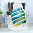 thumbnail image 4 of Beach Soft Flannel Fleece Throw Blanket, Banner Style Horizontal Stripes with Exotic Elements Tropical Trees Cartoon, Cozy Plush for Indoor and Outdoor Use, 60" x 80", Blue Yellow Green, by Ambesonne, 4 of 5