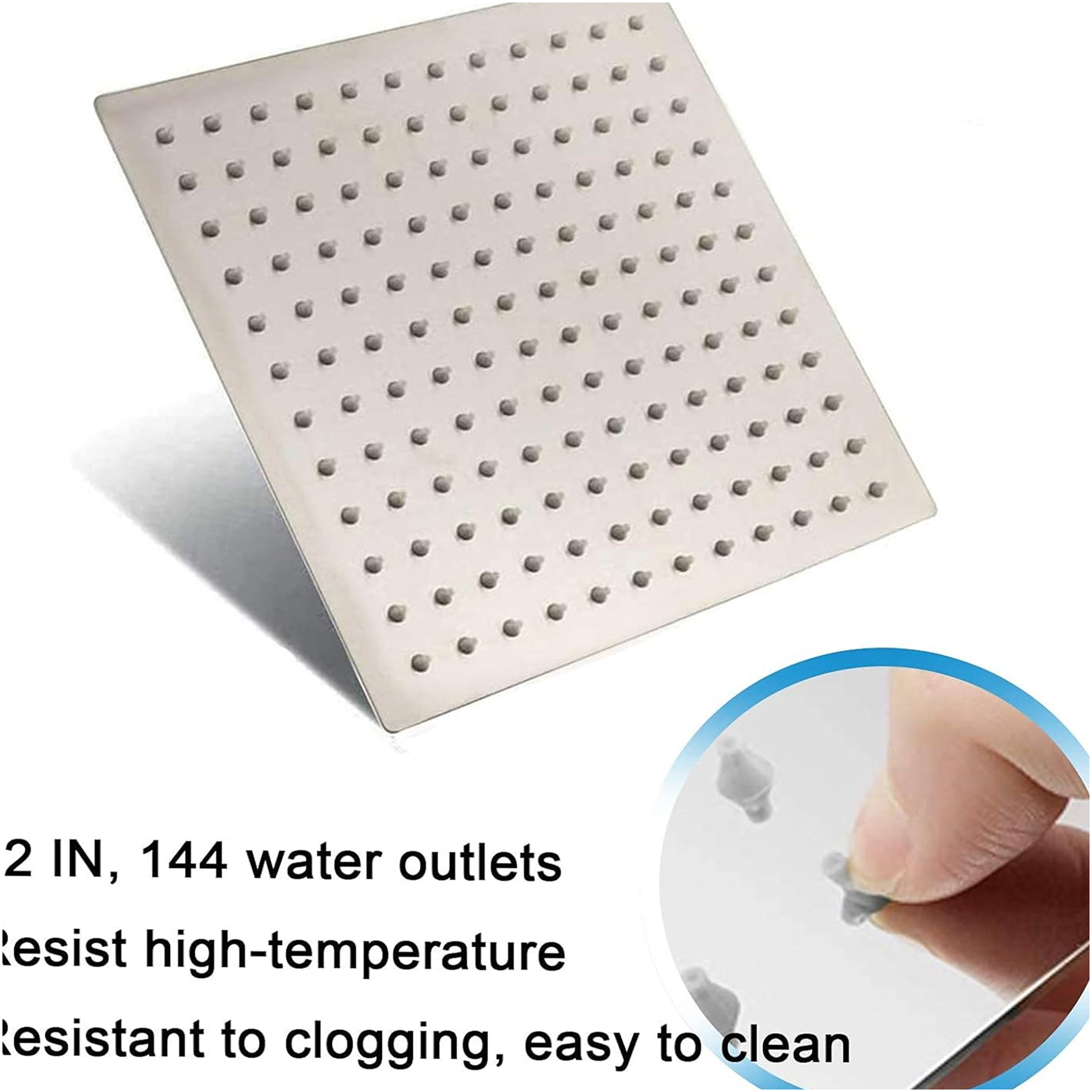 JERFIT 12 Inch Square Rain Shower Head, Brushed Nickel 304 Stainless Steel, High Pressure Rainfall Showerhead for Luxurious Spa Experience