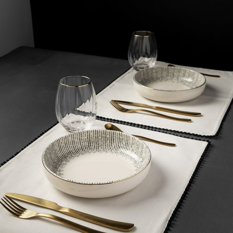 Thyme & Table Ceramic Low Bowls Set of 4, Stoneware Salad