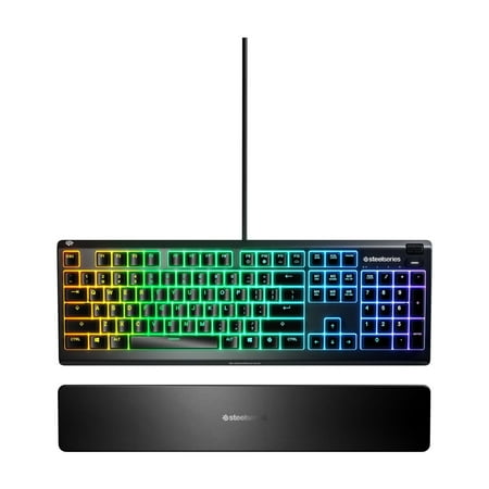 SteelSeries Apex 3 RGB Gaming Keyboard – 10-Zone RGB Illumination – IP32 Water Resistant – Premium Magnetic Wrist Rest (Whisper Quiet Gaming Switch)