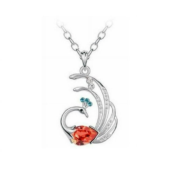 KATGI White Gold Plated Rhinestone Colorful Flash Drill Phoenix Crystal Pendant Necklace