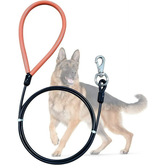Heavy Duty Dog Leash, Chew Proof Metal Leash for Large Dogs (Up to 250lbs), 5ft WireRope Dog Leashes with Soft Silicone Grip,Black