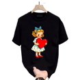 thumbnail image 3 of Camiseta De Verano Para Mujer, Ropa De Calle, Cuello Redondo, Para Acampar, Mochilero, TrabajoAdorable Girl with Heart Cartoon Print T-Shirt - Blend Crew Neck Tee, Short Sleeve, Casual Summer ToCami, 3 of 7