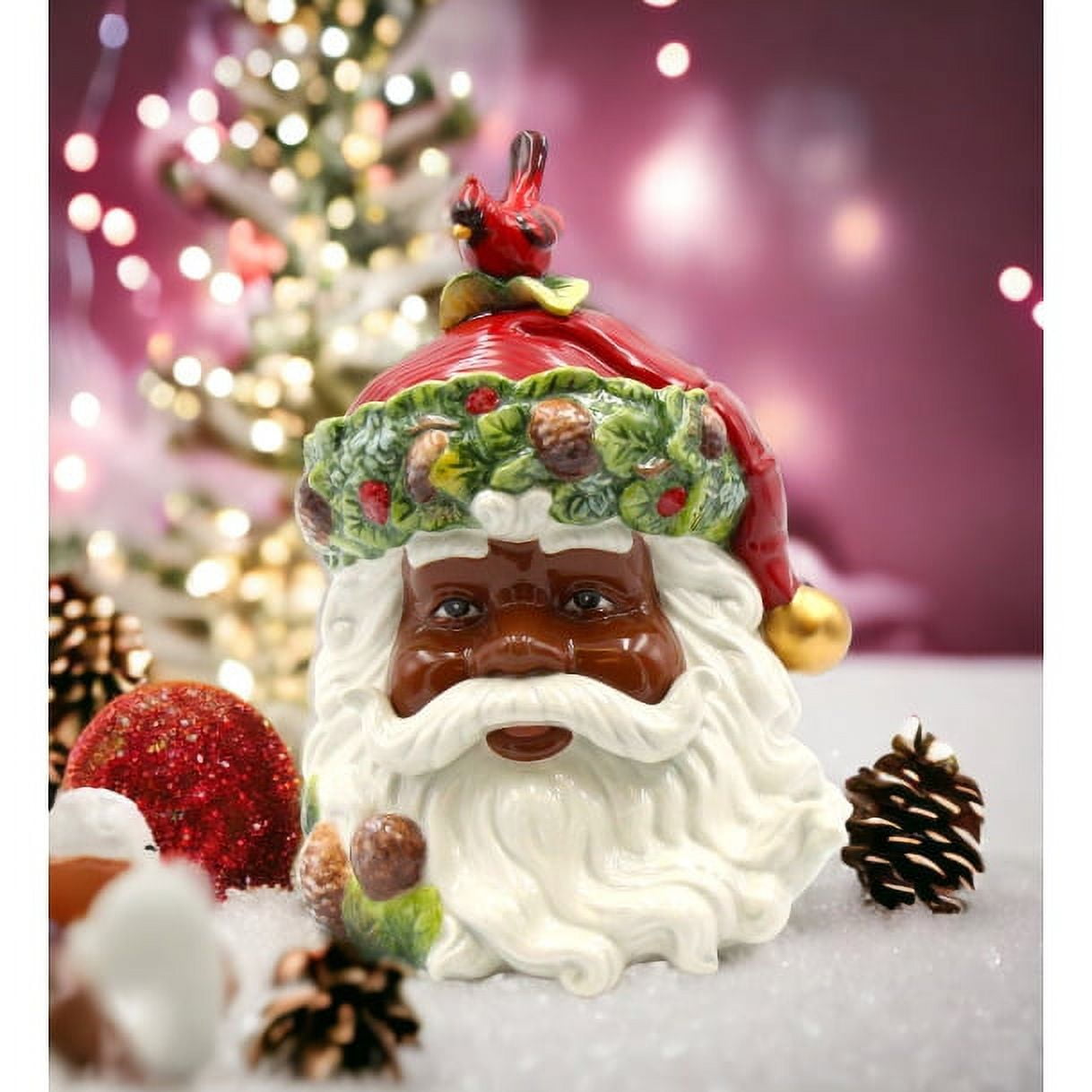 Ceramic African American Santa Claus Holding Gingerbread Candy Box