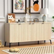 63"" Mid Century Modern Fluted Buffet Cabinet with 4 Doors - Wood Storage Sideboard Credenza for Living Room, Kitchen, Entryway - Oak Finish