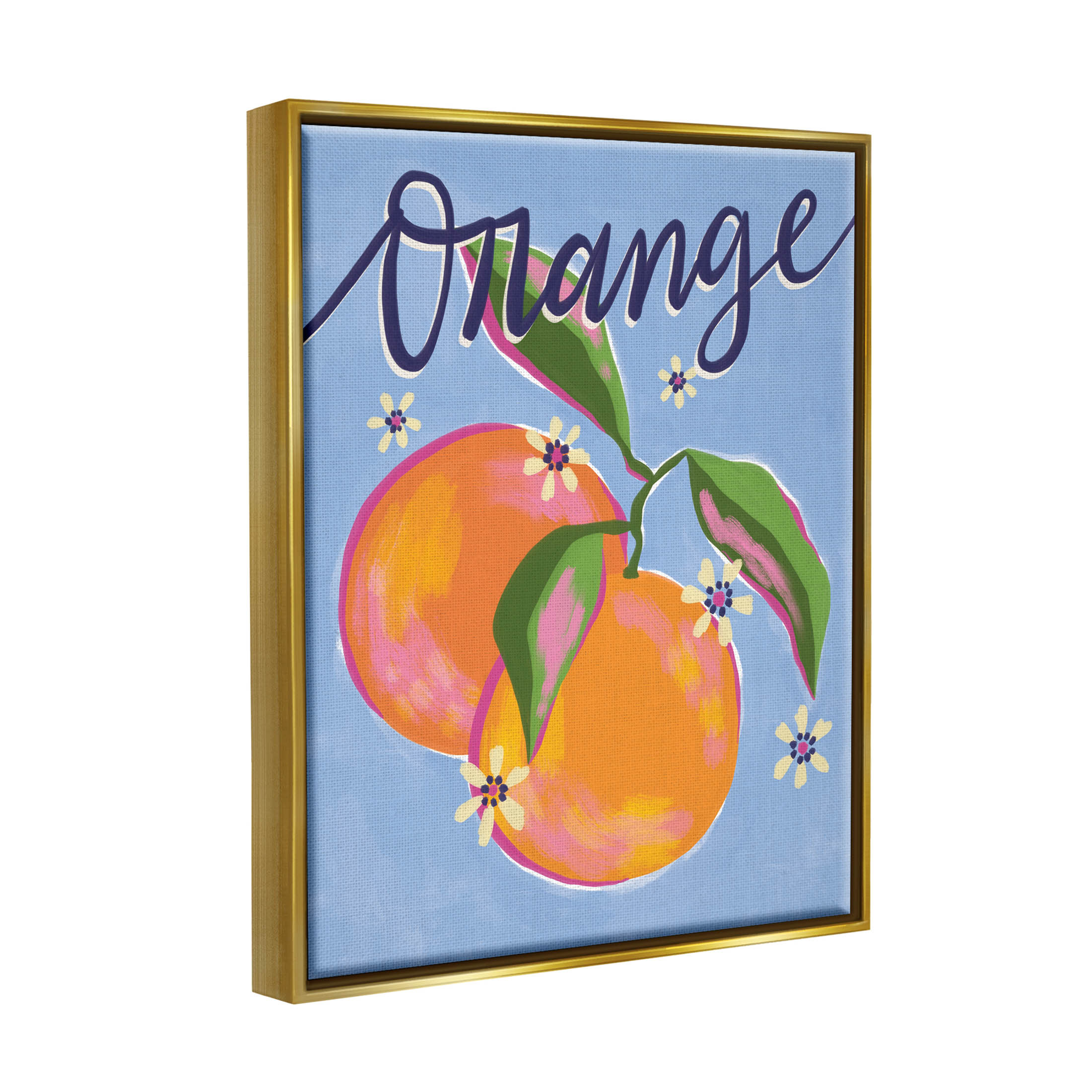 Orange Citrus Fruits Floral Pattern Food & Beverage Graphic Art Metallic Gold Framed Art Print Wall Art