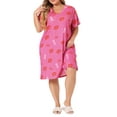 thumbnail image 2 of Agnes Orinda Women's Plus Size V Neck Short Sleeve Nightgown Pocket Sleepshirts 2X Hot Pink, 2 of 5