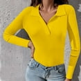 thumbnail image 2 of tarylea Women's Fall Tops Ribbed Knitted Lapel Shirts V Neck Long Sleeve Tops Slim Fitted Casual Wear Cute Tops, 2 of 5