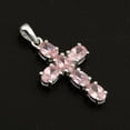 thumbnail image 2 of 6X4 MM Oval Shape Pink Cz Gemstone 925 Sterling Silver Cross Valentines Day Gifts Pendant, 2 of 5
