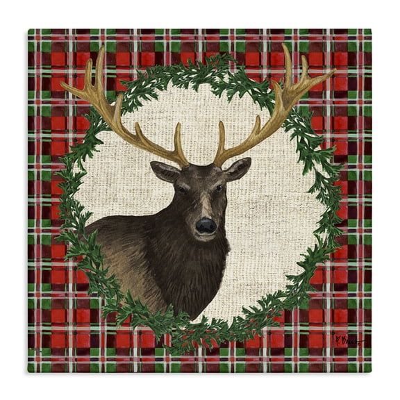Stupell Industries Festive Plaid Elk Holiday Painting Wrapped Canvas Art Print Wall Art, 17 x 17