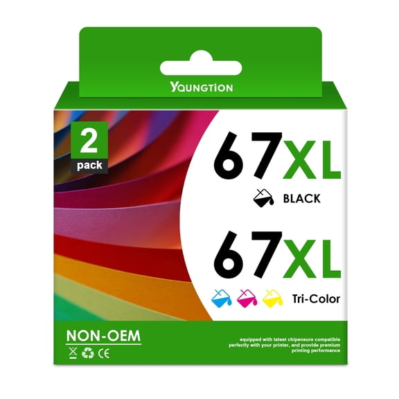 67xl Ink Cartridge Compatible for 67 Ink Cartridges - Black/Tri-Color, 2 Pack