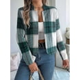 thumbnail image 5 of Women'S Cropped Plaid Shacket Jacket Button Down Long Sleeve Shirts Tops Green M, 5 of 7