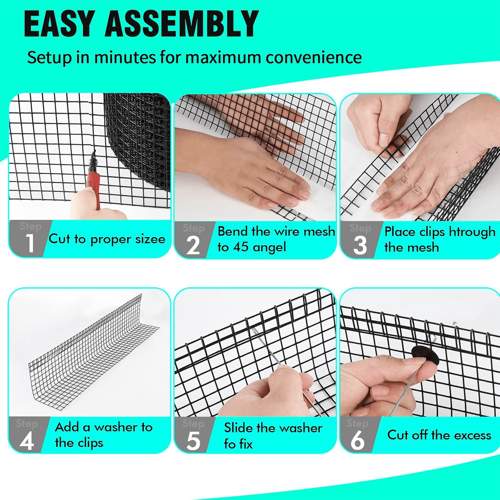 6 Inch x 100ft Solar Panel Bird Guard, 1/2 Inch Mesh Critter Guard Roll Kit with 70pcs Aluminum Alloy Fasteners, Rust-Proof PVC Coated Solar Panel Guard for Bird & Animal Control