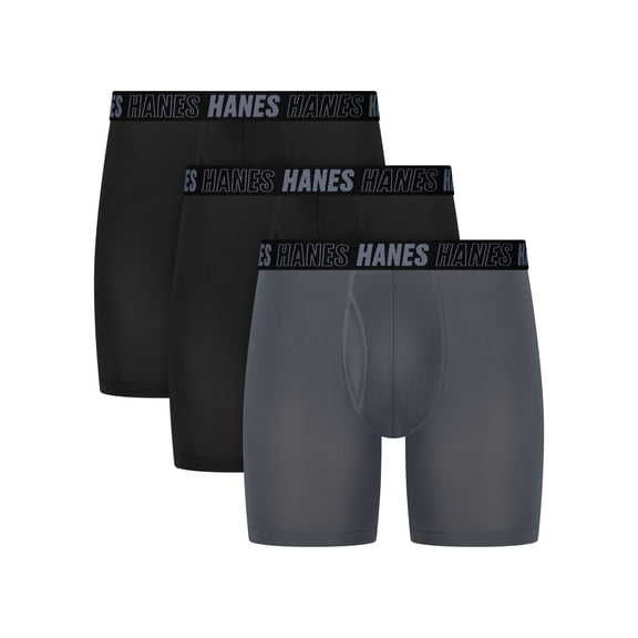 Hanes Mens Underwear Boxer Brief, 3-Pack, Moves Anti-Chafe Boxer Brief with Total Support Pouch