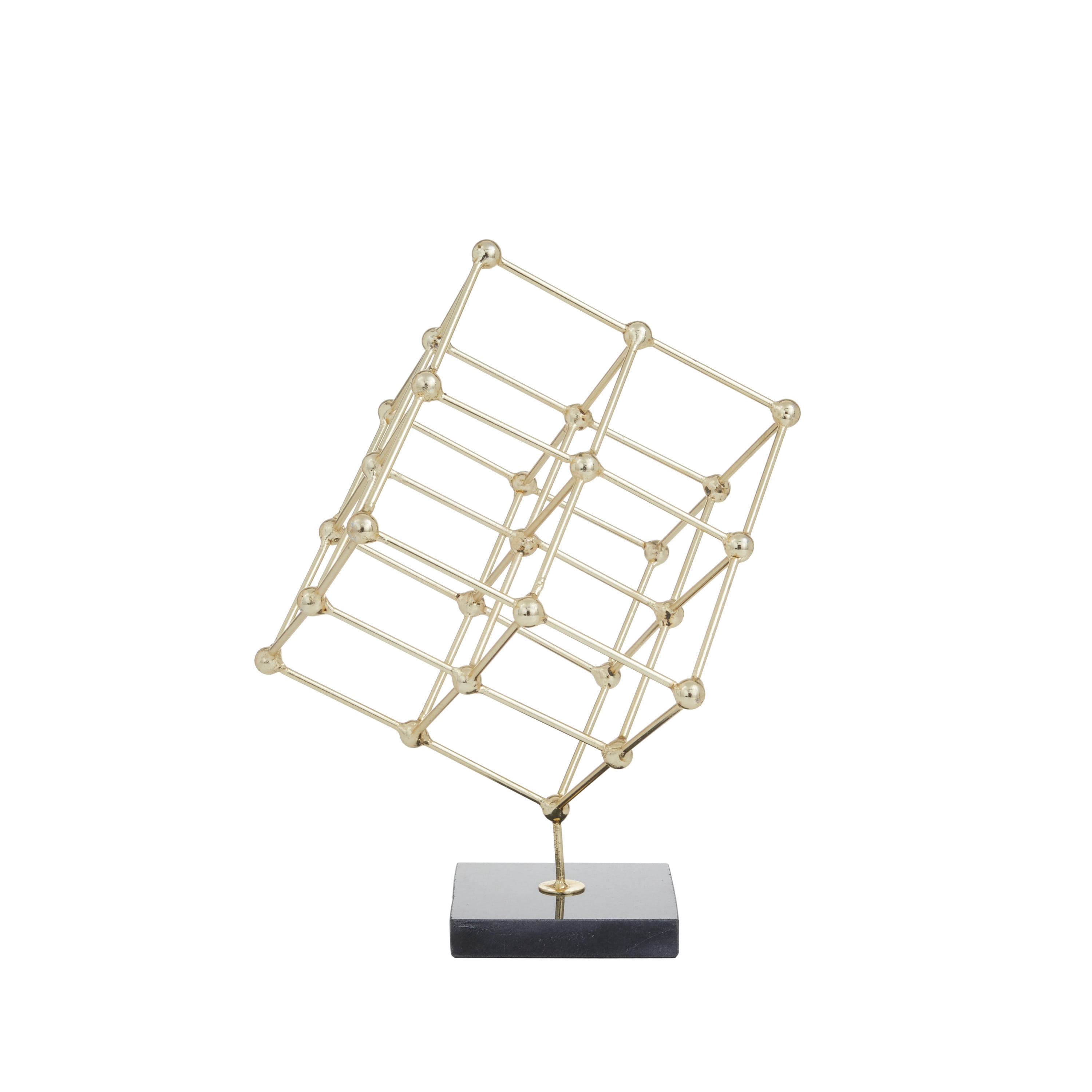 9" x 12" Gold Marble Geometric Sculpture with Black Base, by DecMode