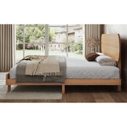 King Size Bamboo Platform Bed with Round Shape Headboard and Little Footboard, Solid Bamboo-made Bed Frame with Support Slats, Full/Queen/King Bed Frame for Bedroom, Guest Rooms, Dorms, Natural