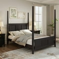 thumbnail image 6 of Queen Size Solid Wood Four Poster Bed Frame with Horizontal Grille Design, Espresso Finish Traditional Bedroom Furniture for Classic Home Decor, 6 of 9