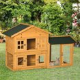 thumbnail image 2 of PawHut 59" Wooden Rabbit Hutch 2 Tier Bunny House Pet Playpen Enclosure for Indoor Outdoor with Slide-out Tray, Ramp, for Rabbits and Small Animals, Orange, 2 of 10
