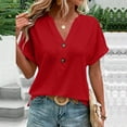 thumbnail image 4 of Hvyesh Ladies Summer Plus Size Blouse Women Eyelet Short Sleeve Tops V-Neck Button Shirts Loose Fit Business Outfits, 4 of 8