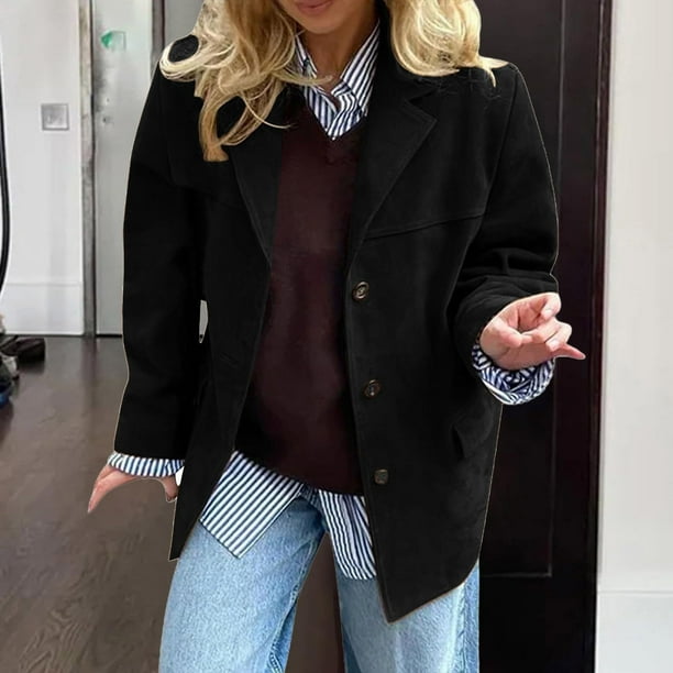 Chaquetas y abrigos casuales sin capucha de manga larga para mujer, cárdigan informal de moda, chaqueta lisa de manga larga, abrigo con botones, abrigo para mujer