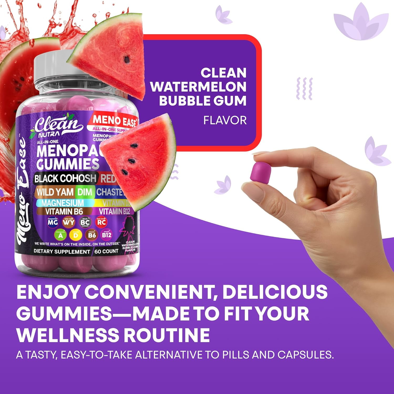 Clean Nutra Menopause Supplements for Women Chastberry Wild Yam Gummies Inositol Black Cohosh Magnesium Red Clover DIM Supplement B6 Magnesium Glycinate Glycine Vitex Hormone Balance Gummy Vitamins
