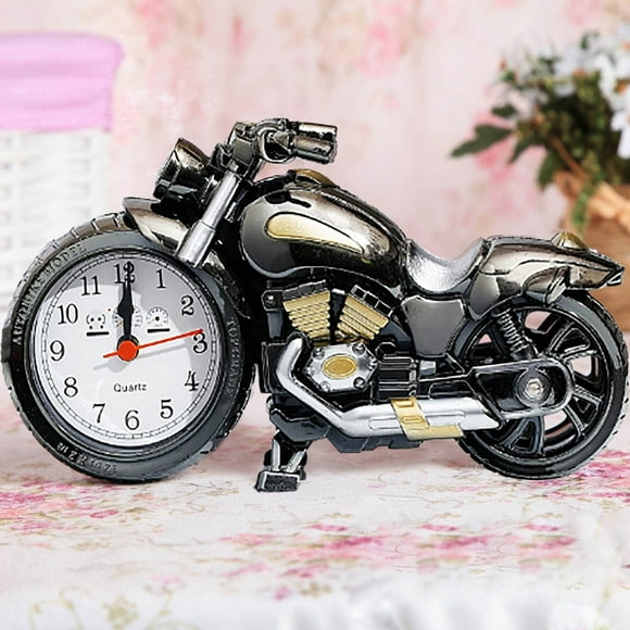 Motorbike Pattern Alarm Clock Desk Clock Creative Birthday Gift Cool Clock, Motorcycle Alarm Clock, Desk Clock, Metal Frame, Wooden Base, 2-Tier Design, Foldable, Portable, Office, Bedroom,
