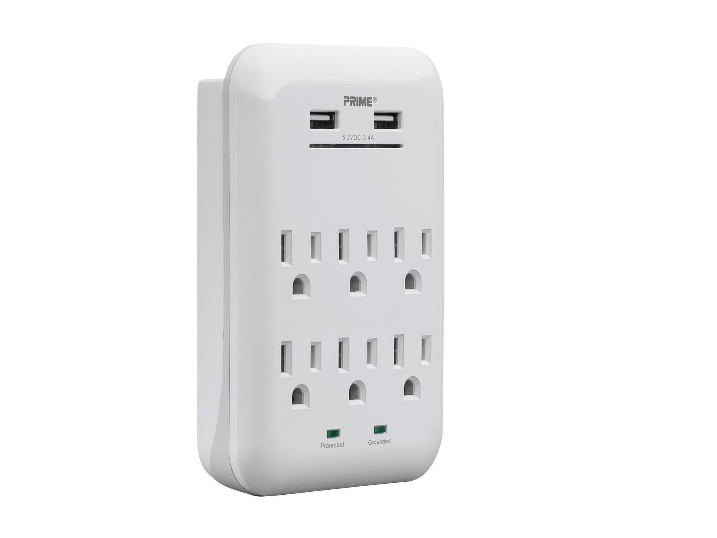 Prime PBUSB346S 125V 6-Outlet & 3.4A 2-USB Charger With Surge Protection 