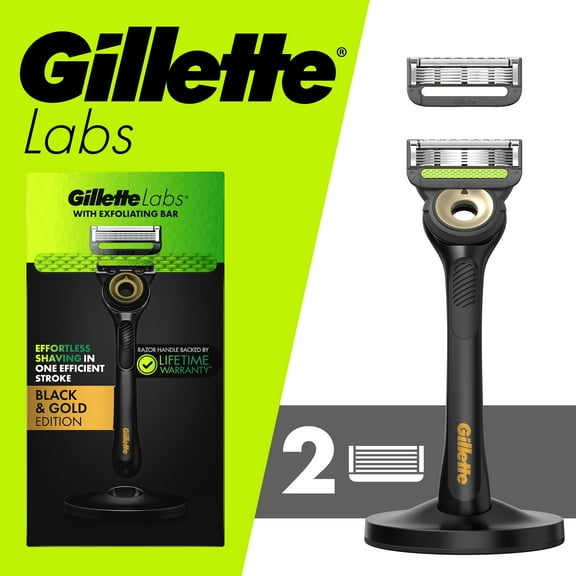 Gillette Labs with Exfoliating Bar Men's Razor Gold Edition - 1 Handle, 2 Blade Refills
